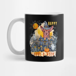 Chihuahua Happy Howl-o-ween Ghost Houses Funny Watercolor Mug